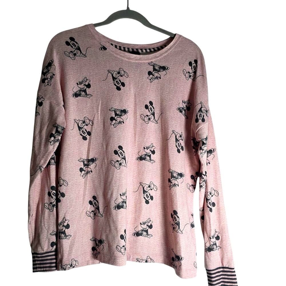 Disney Mickey Mouse Womens Medium Pink Long Sleeve Graphic Tee Cute Minnie Soft